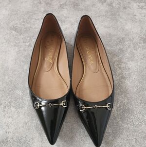 Sam Edelman Black Patent Pointed Toe Flats with Gold Bit